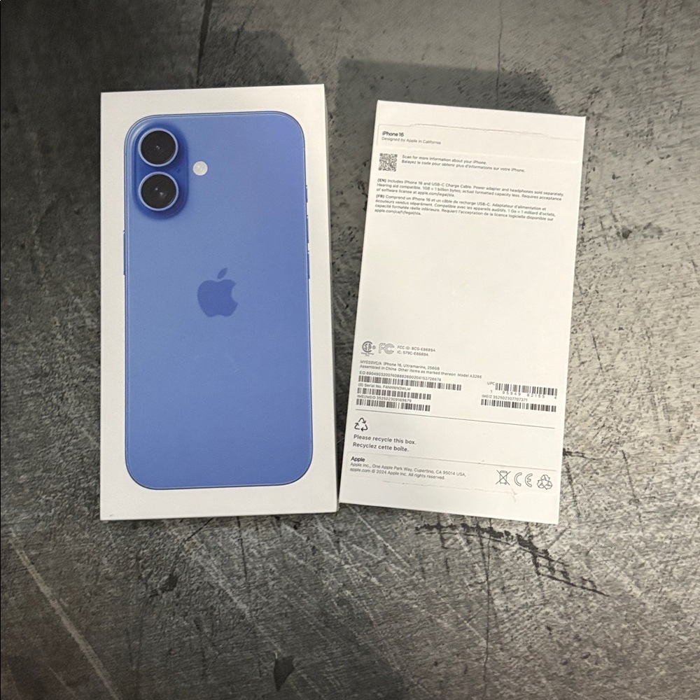 Free with any purchase BOX ONLY iphone 16 purple colour phone Packaging